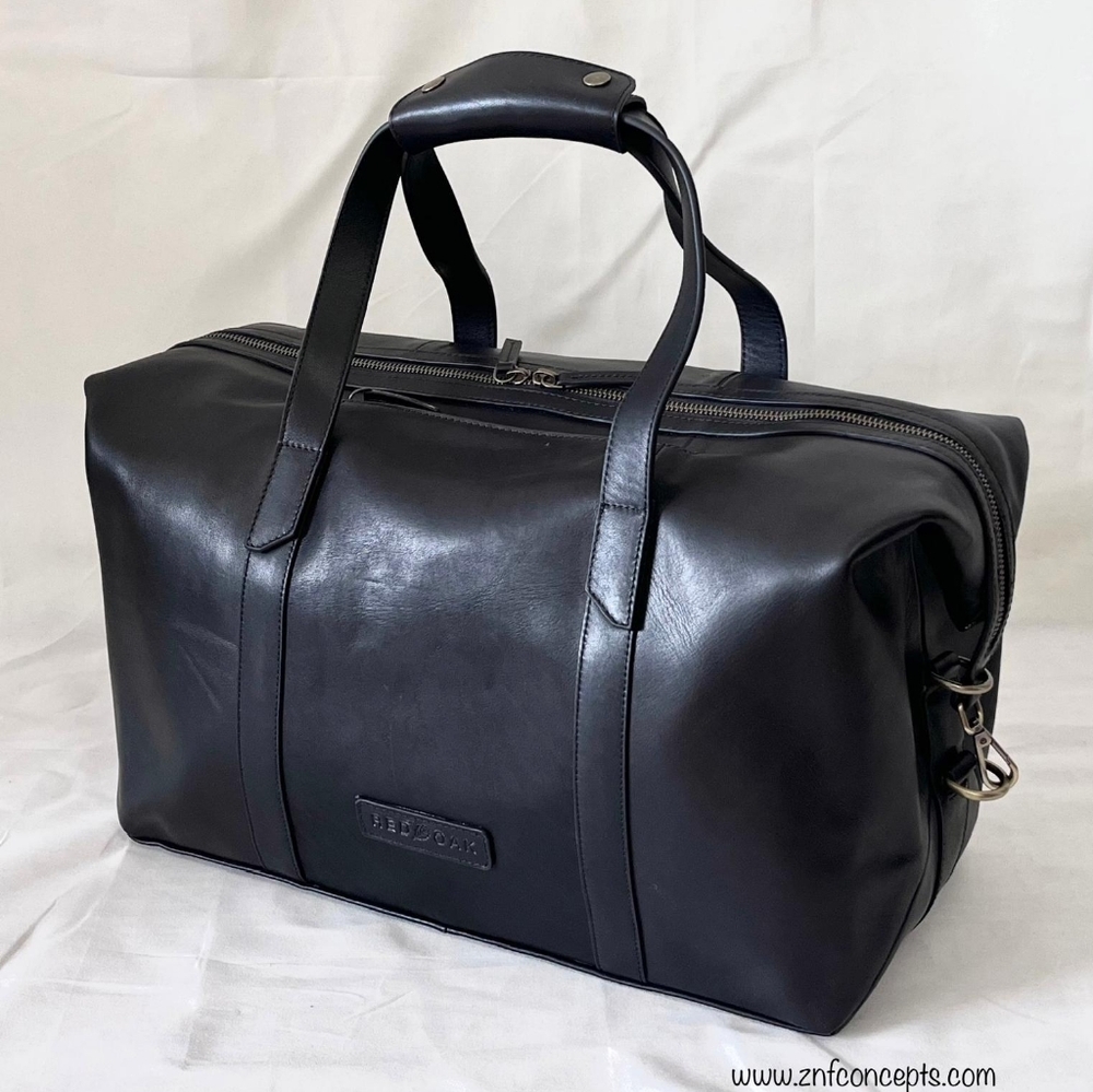 Black leather Weekender Duffle Bag